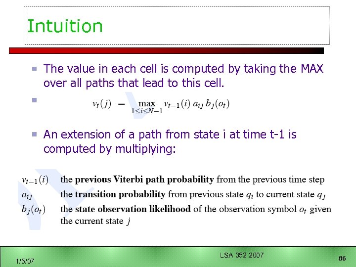 Intuition The value in each cell is computed by taking the MAX over all