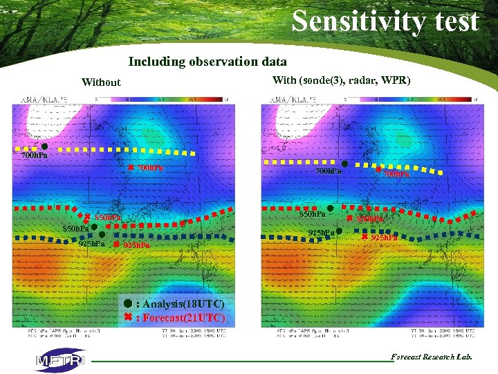 Sensitivity test Including observation data With (sonde(3), radar, WPR) Without 700 h. Pa 850