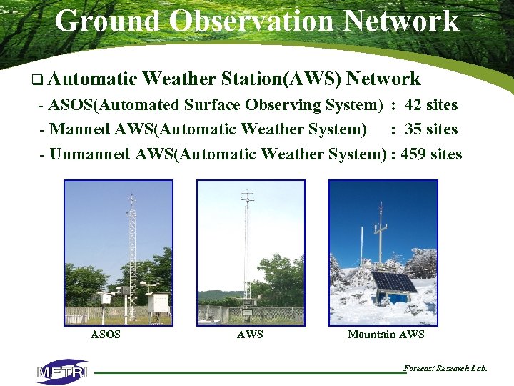 Ground Observation Network q Automatic Weather Station(AWS) Network - ASOS(Automated Surface Observing System) :