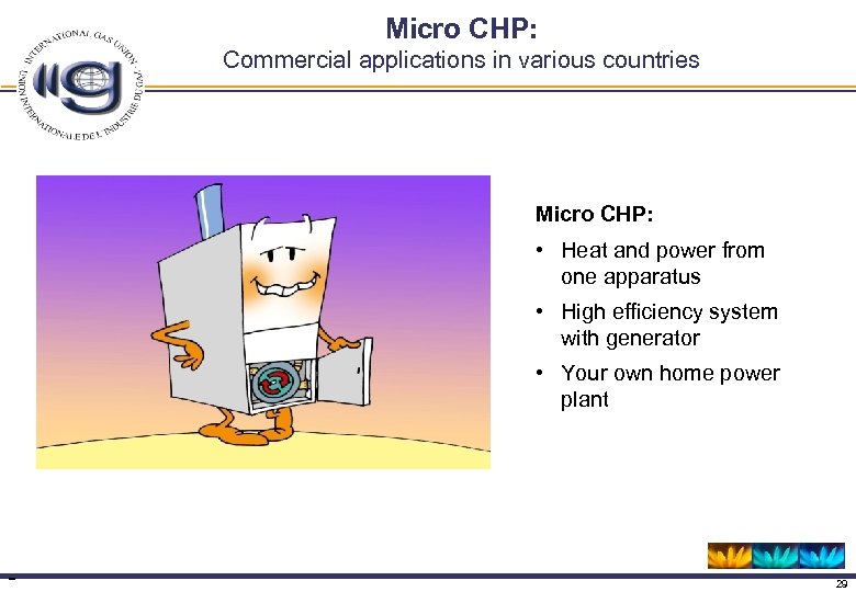 Micro CHP: Commercial applications in various countries Micro CHP: • Heat and power from