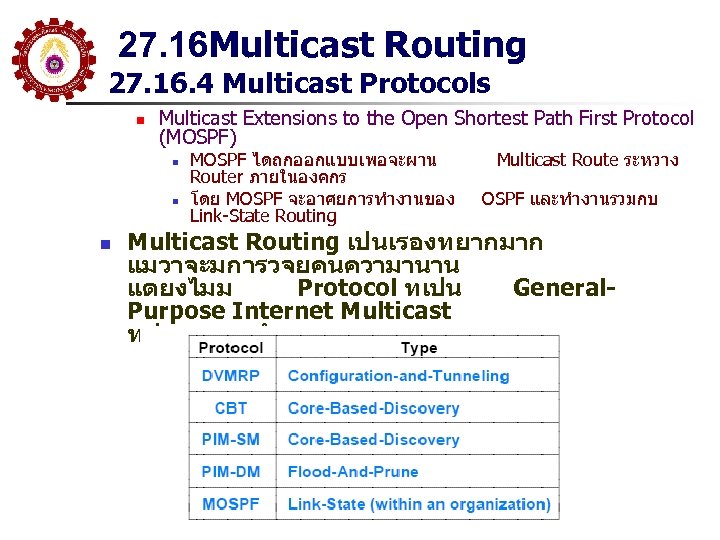 27. 16 Multicast Routing 27. 16. 4 Multicast Protocols n Multicast Extensions to the