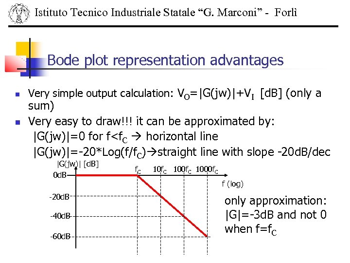 Istituto Tecnico Industriale Statale “G. Marconi” - Forlì Bode plot representation advantages Very simple