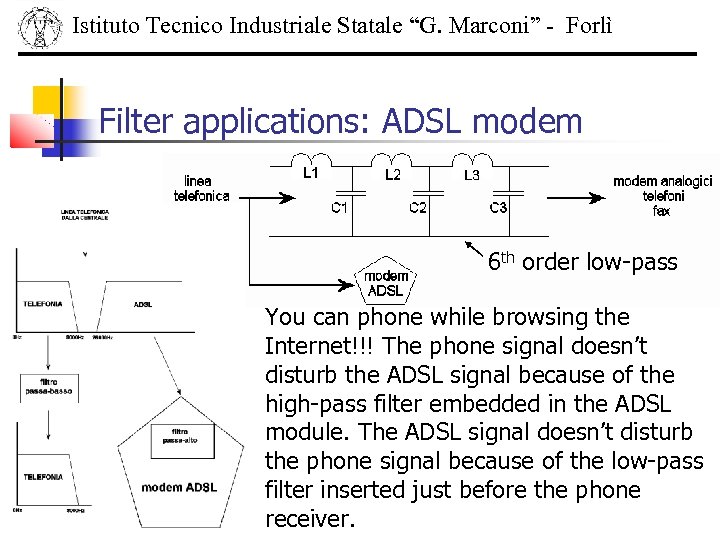 Istituto Tecnico Industriale Statale “G. Marconi” - Forlì Filter applications: ADSL modem 6 th