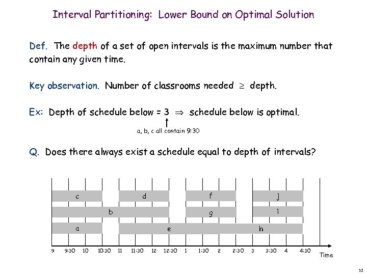 Interval Partitioning: Lower Bound on Optimal Solution Def. The depth of a set of
