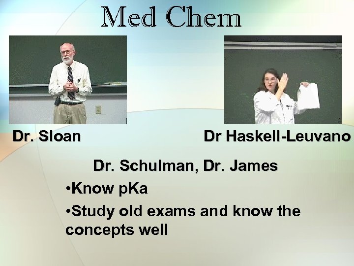 Med Chem Dr. Sloan Dr Haskell-Leuvano Dr. Schulman, Dr. James • Know p. Ka
