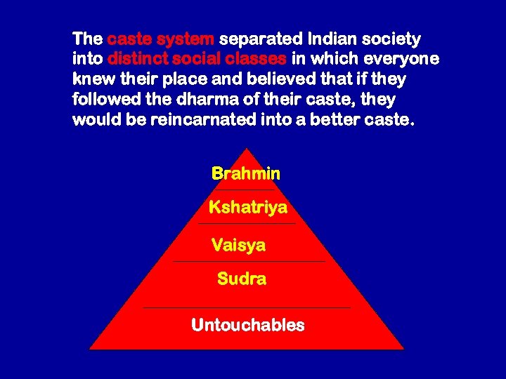The caste system separated Indian society into distinct social classes in which everyone knew