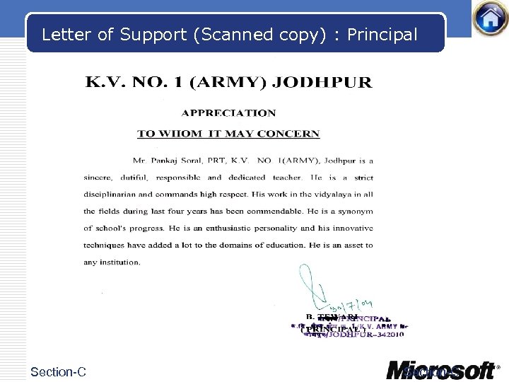Letter of Support (Scanned copy) : Principal Section-C 