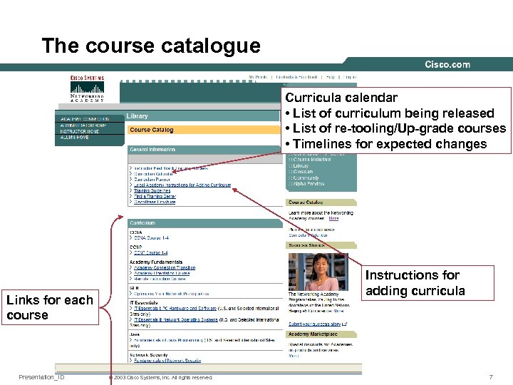 The course catalogue Curricula calendar • List of curriculum being released • List of