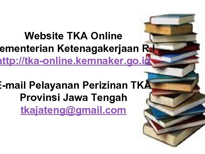 Website TKA Online ementerian Ketenagakerjaan R. I http: //tka-online. kemnaker. go. id E-mail Pelayanan