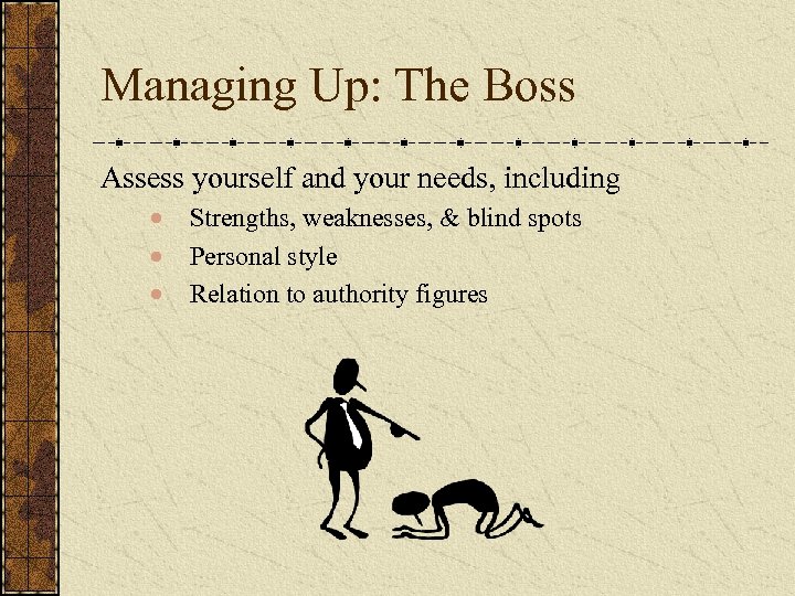 Managing Up: The Boss Assess yourself and your needs, including · · · Strengths,