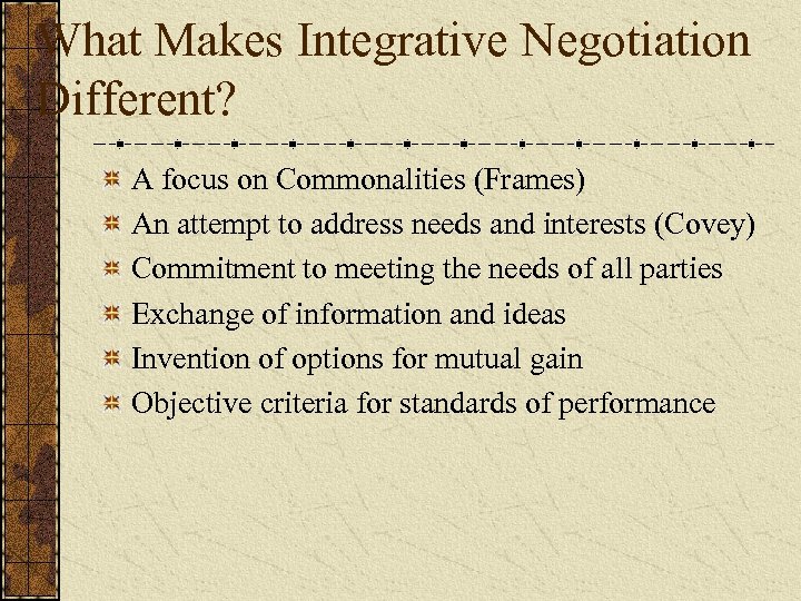 What Makes Integrative Negotiation Different? A focus on Commonalities (Frames) An attempt to address