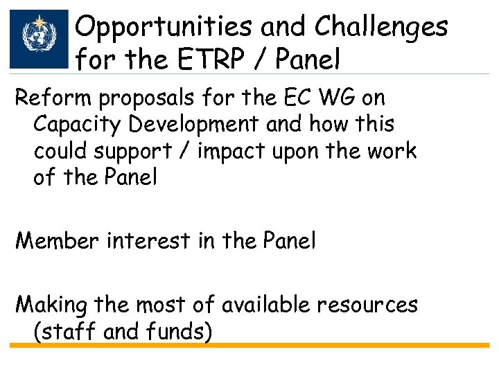 Opportunities and Challenges for the ETRP / Panel Reform proposals for the EC WG
