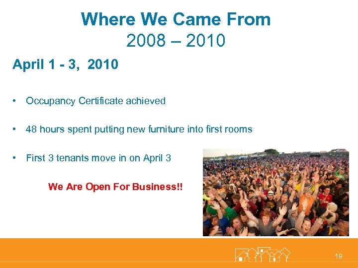 Where We Came From 2008 – 2010 April 1 - 3, 2010 • Occupancy