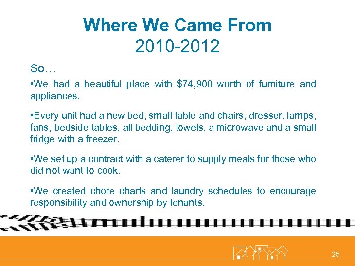 Where We Came From 2010 -2012 So… • We had a beautiful place with