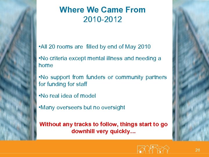 Where We Came From 2010 -2012 • All 20 rooms are filled by end