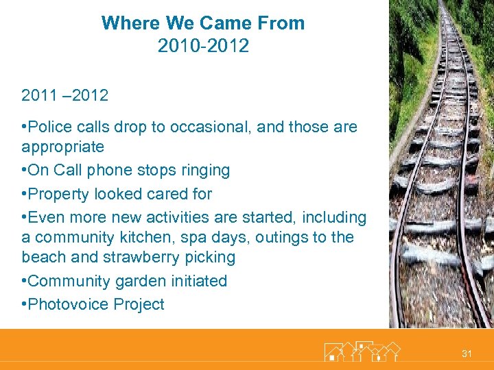 Where We Came From 2010 -2012 2011 – 2012 • Police calls drop to