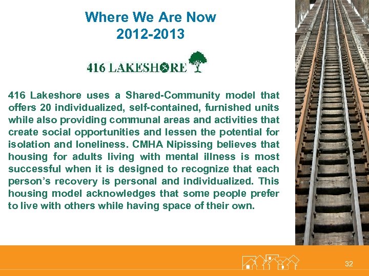 Where We Are Now 2012 -2013 416 Lakeshore uses a Shared-Community model that offers