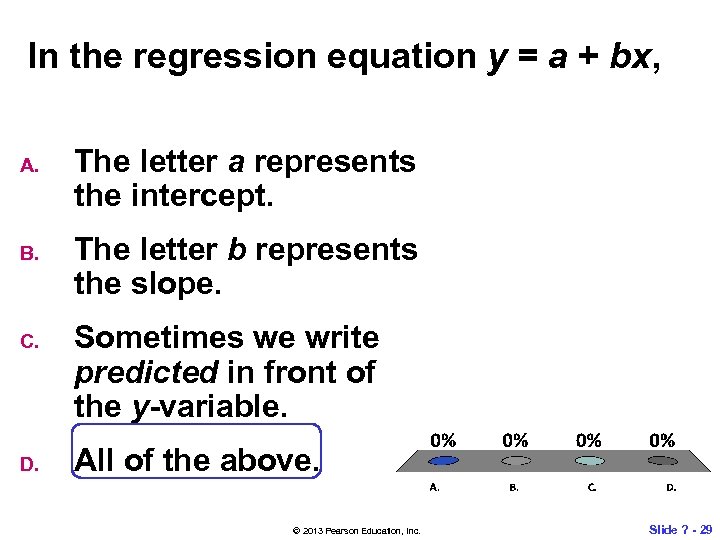 In the regression equation y = a + bx, A. B. C. D. The