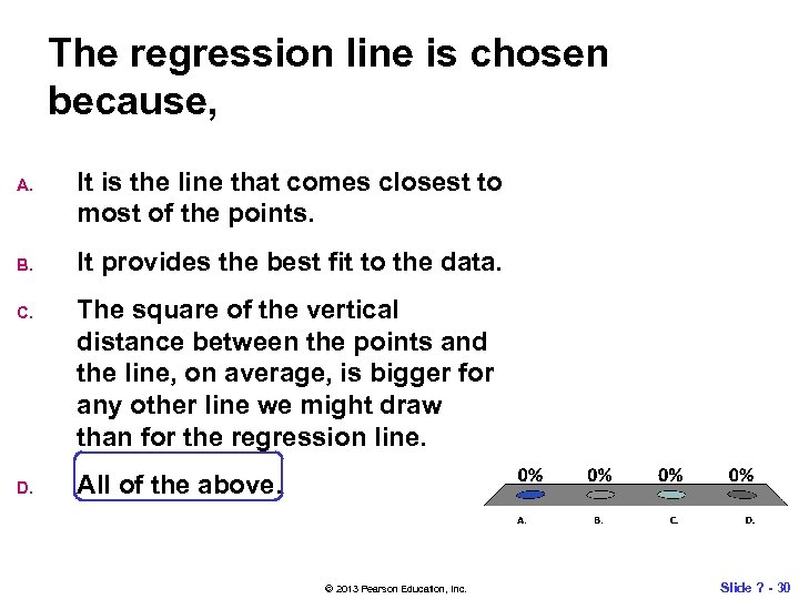 The regression line is chosen because, A. B. C. D. It is the line