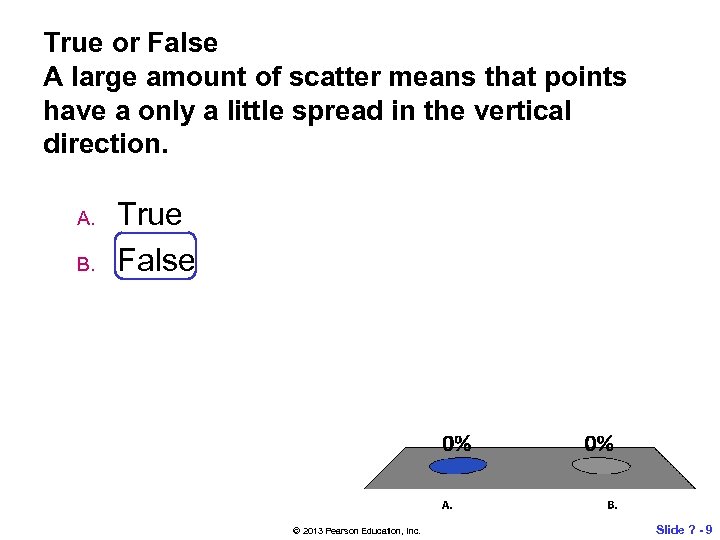 True or False A large amount of scatter means that points have a only