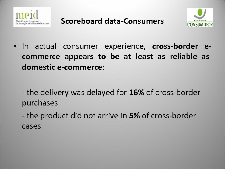 Scoreboard data-Consumers • In actual consumer experience, cross-border ecommerce appears to be at least
