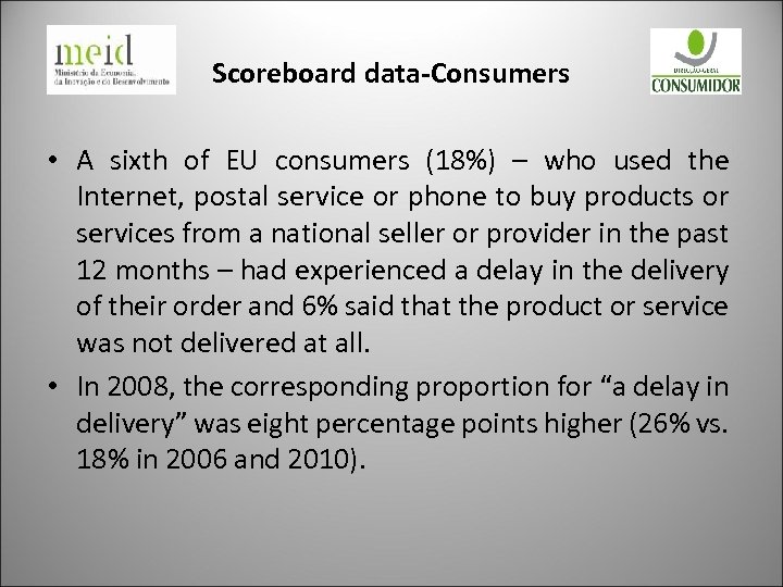 Scoreboard data-Consumers • A sixth of EU consumers (18%) – who used the Internet,