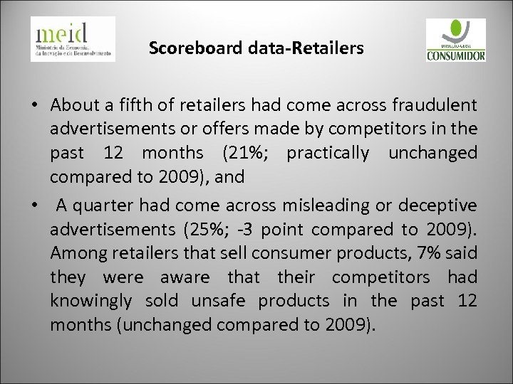 Scoreboard data-Retailers • About a fifth of retailers had come across fraudulent advertisements or