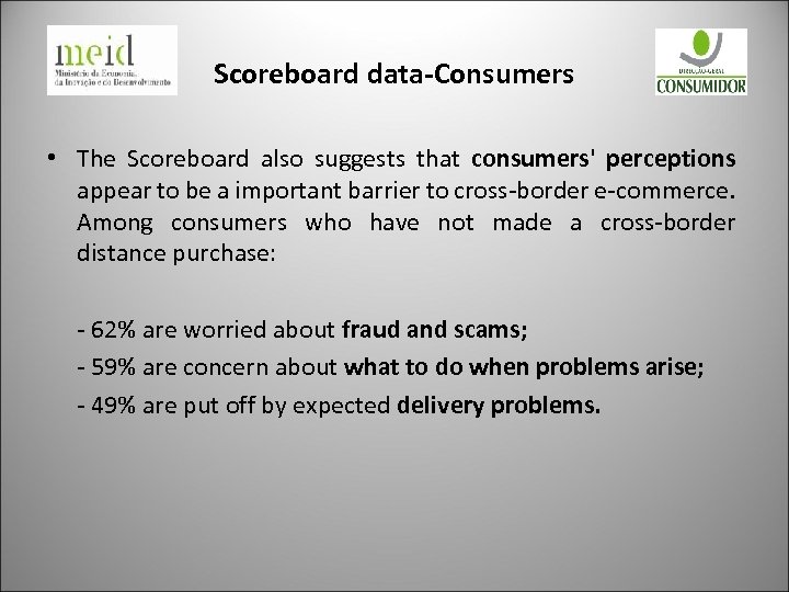 Scoreboard data-Consumers • The Scoreboard also suggests that consumers' perceptions appear to be a