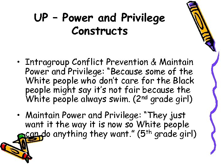 UP – Power and Privilege Constructs • Intragroup Conflict Prevention & Maintain Power and