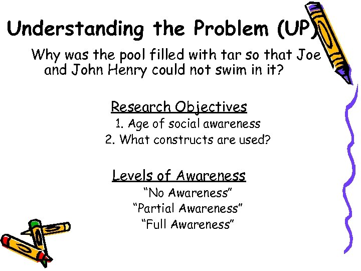 Understanding the Problem (UP) Why was the pool filled with tar so that Joe