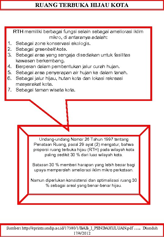 RUANG TERBUKA HIJAU KOTA RTH memiliki berbagai fungsi selain sebagai ameliorasi iklim mikro, di