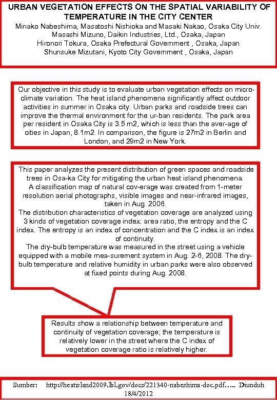  URBAN VEGETATION EFFECTS ON THE SPATIAL VARIABILITY OF TEMPERATURE IN THE CITY CENTER