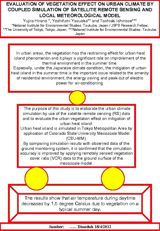 EVALUATION OF VEGETATION EFFECT ON URBAN CLIMATE BY COUPLED SIMULATION OF SATELLITE REMOTE SENSING