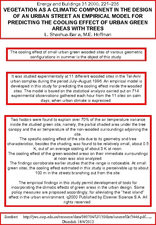 Energy and Buildings 31 2000. 221– 235 VEGETATION AS A CLIMATIC COMPONENT IN THE