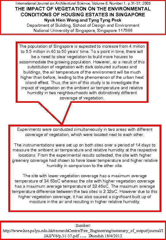 International Journal on Architectural Science, Volume 6, Number 1, p. 31 -37, 2005 THE