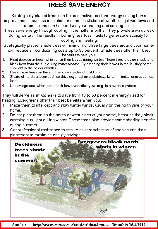 TREES SAVE ENERGY Strategically placed trees can be as effective as other energy saving