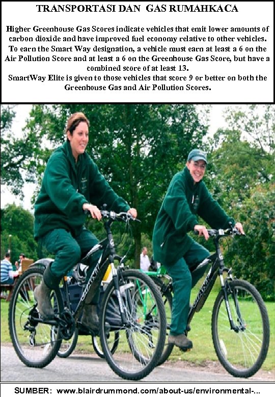 TRANSPORTASI DAN GAS RUMAHKACA Higher Greenhouse Gas Scores indicate vehicles that emit lower amounts