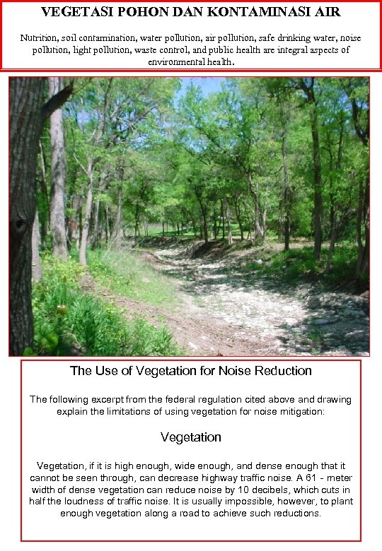VEGETASI POHON DAN KONTAMINASI AIR Nutrition, soil contamination, water pollution, air pollution, safe drinking
