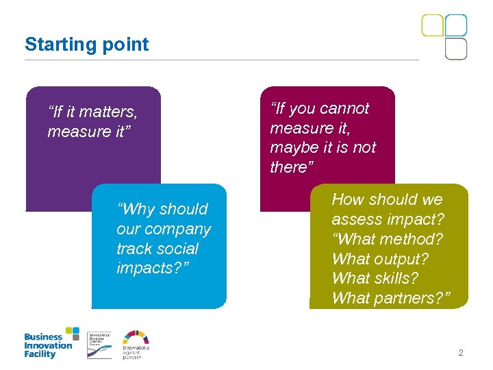 Starting point “If it matters, measure it” “Why should our company track social impacts?