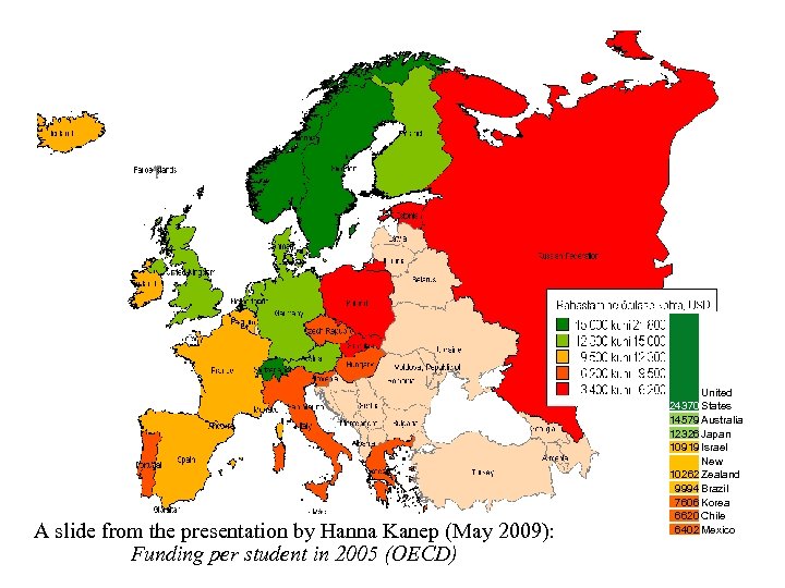 A slide from the presentation by Hanna Kanep (May 2009): Funding per student in