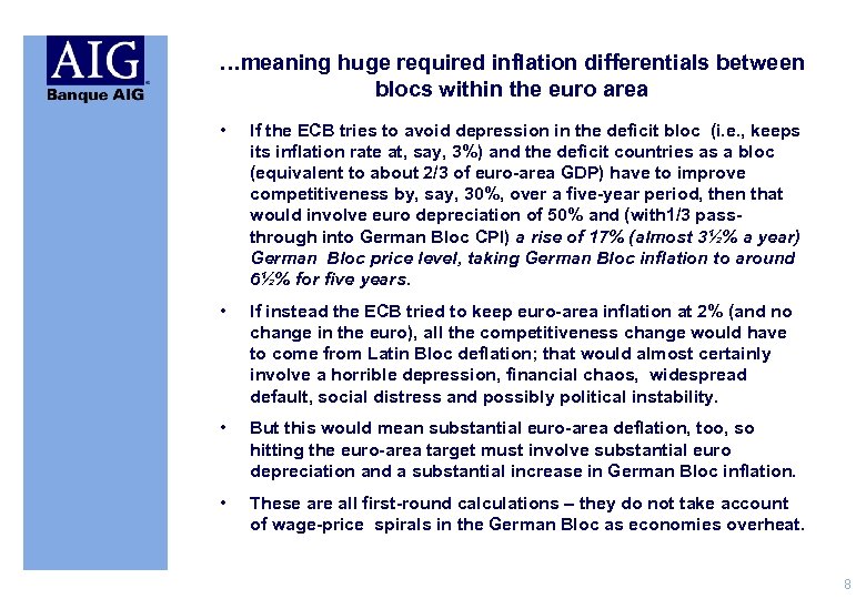 …meaning huge required inflation differentials between blocs within the euro area • If the