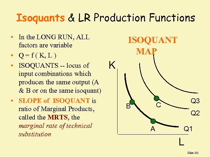 Isoquants & LR Production Functions • In the LONG RUN, ALL factors are variable