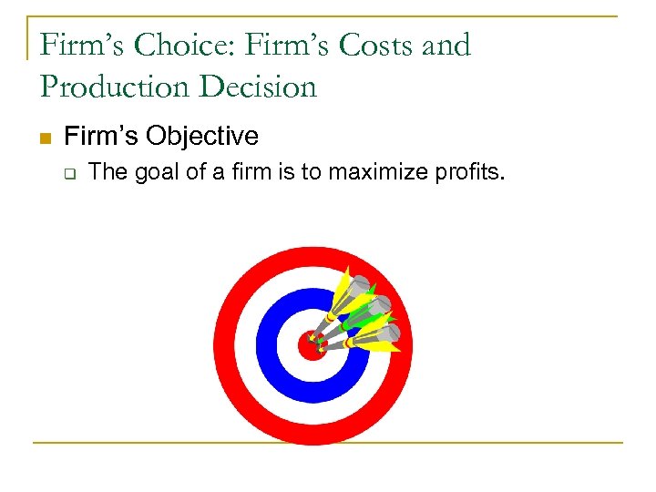 Firm’s Choice: Firm’s Costs and Production Decision n Firm’s Objective q The goal of