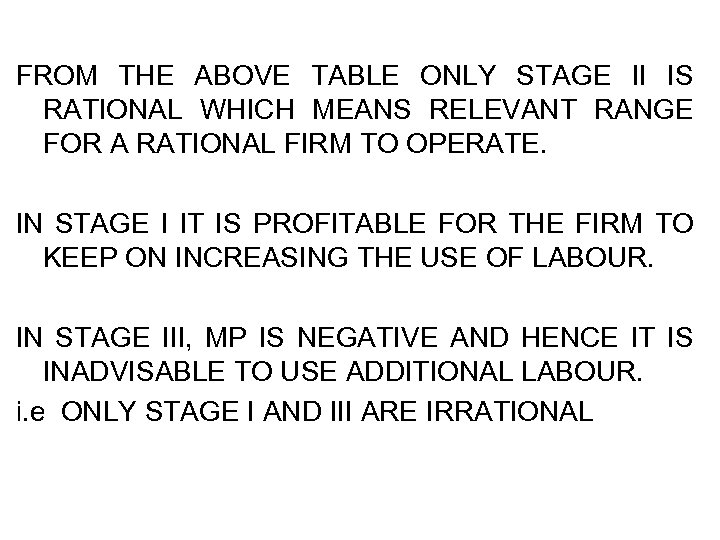 FROM THE ABOVE TABLE ONLY STAGE II IS RATIONAL WHICH MEANS RELEVANT RANGE FOR