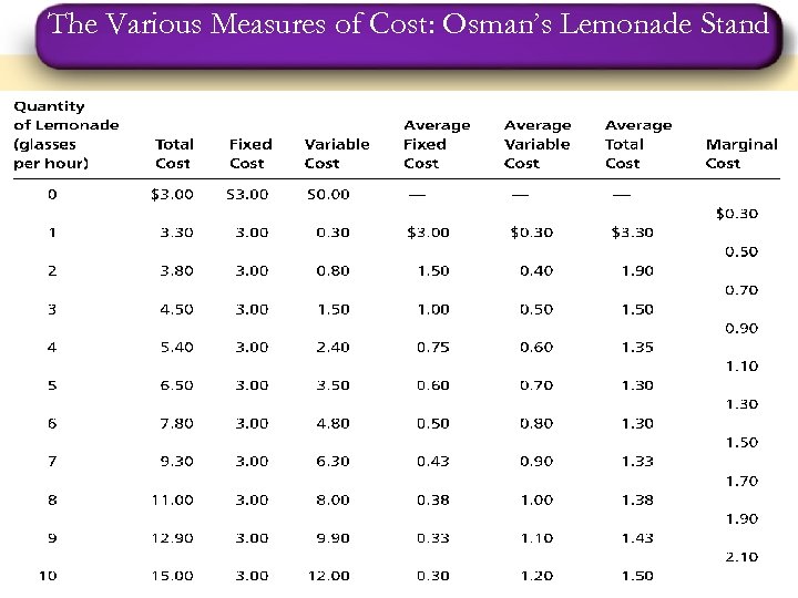 The Various Measures of Cost: Osman’s Lemonade Stand 