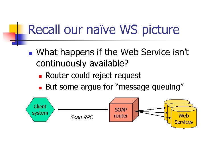 Recall our naïve WS picture n What happens if the Web Service isn’t continuously