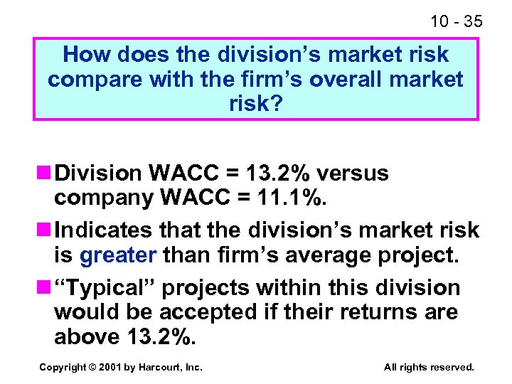 10 - 35 How does the division’s market risk compare with the firm’s overall