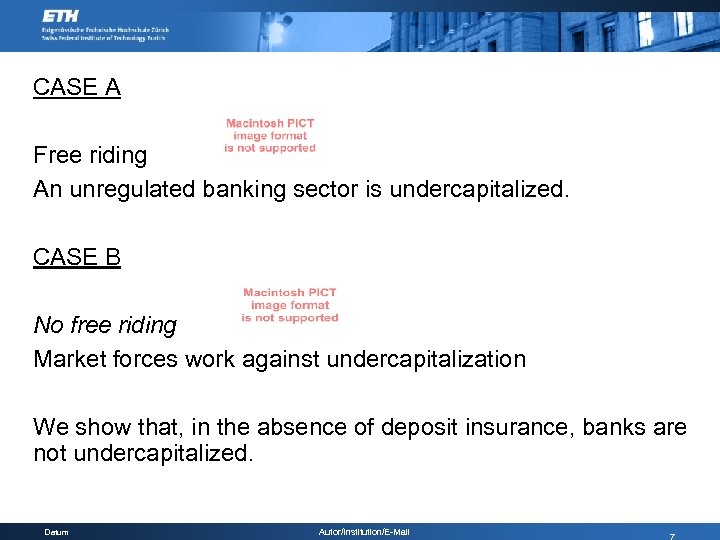 CASE A Free riding An unregulated banking sector is undercapitalized. CASE B No free