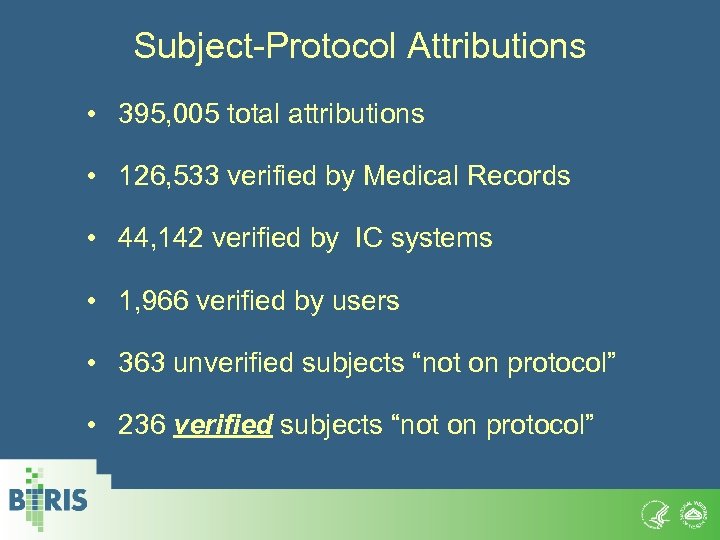 Subject-Protocol Attributions • 395, 005 total attributions • 126, 533 verified by Medical Records