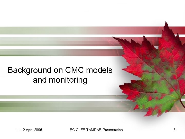 Background on CMC models and monitoring 11 -12 April 2005 EC GLFE-TAMDAR Presentation 3